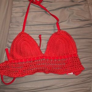 Red crochet bikini top